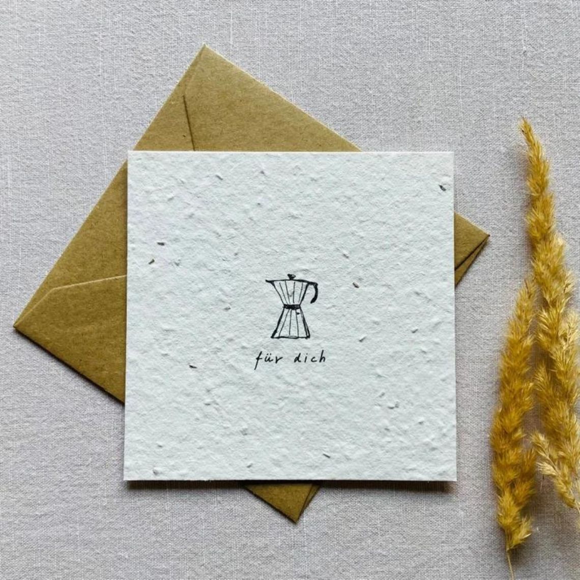 Einpflanzbare Karte aus handgemachtem Saatpapier | Für Dich Kaffeekanne