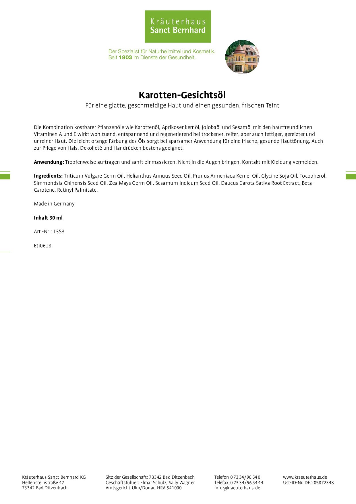 Karottengesichtsöl