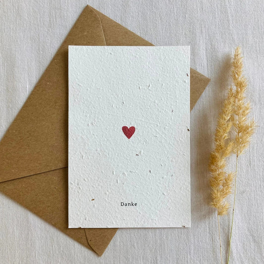 Einpflanzbare Karte aus handgemachtem Saatpapier | Danke Herz