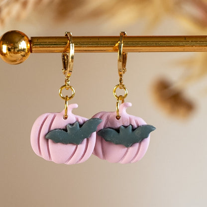Kürbis Ohrringe hängend Rosa mit Fledermaus