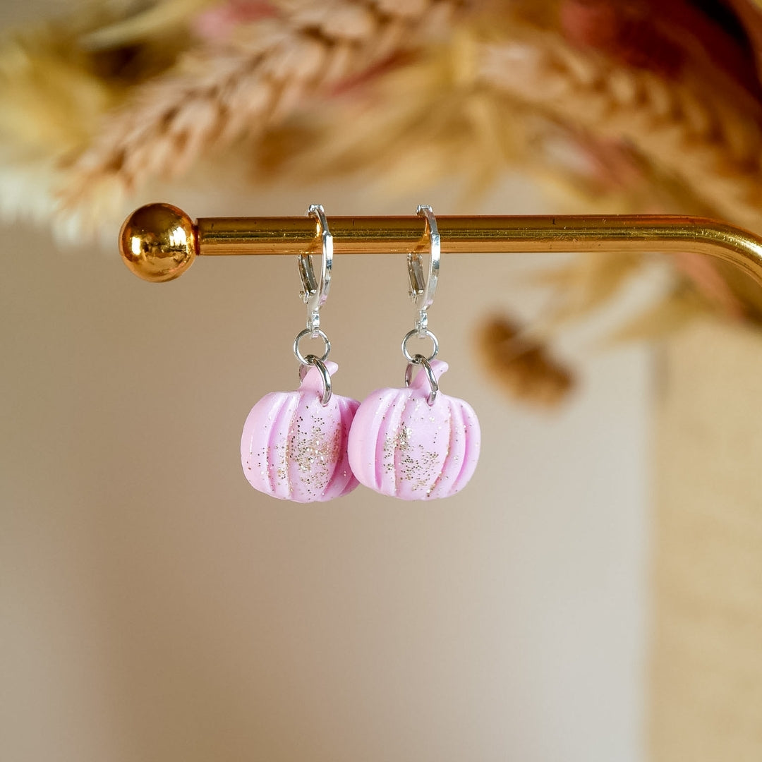 Kürbis Ohrringe hängend Rosa mit Glitzer