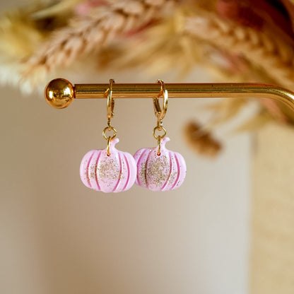 Kürbis Ohrringe hängend Rosa mit Glitzer