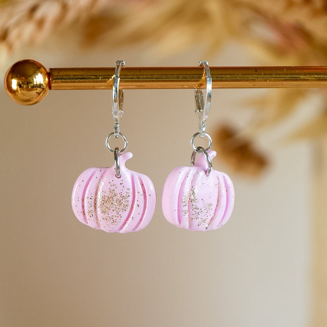 Kürbis Ohrringe hängend Rosa mit Glitzer