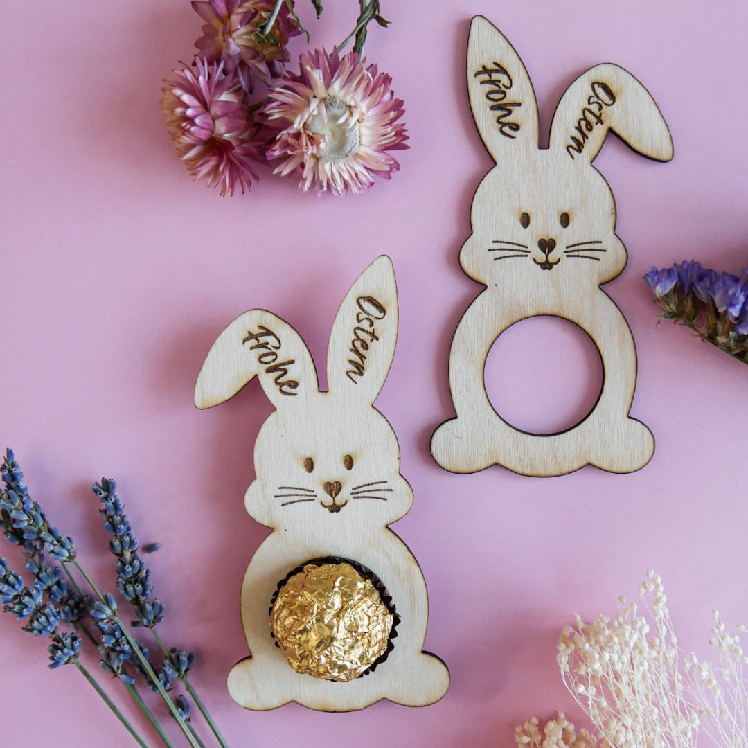Osterhase aus Holz für Schokolade